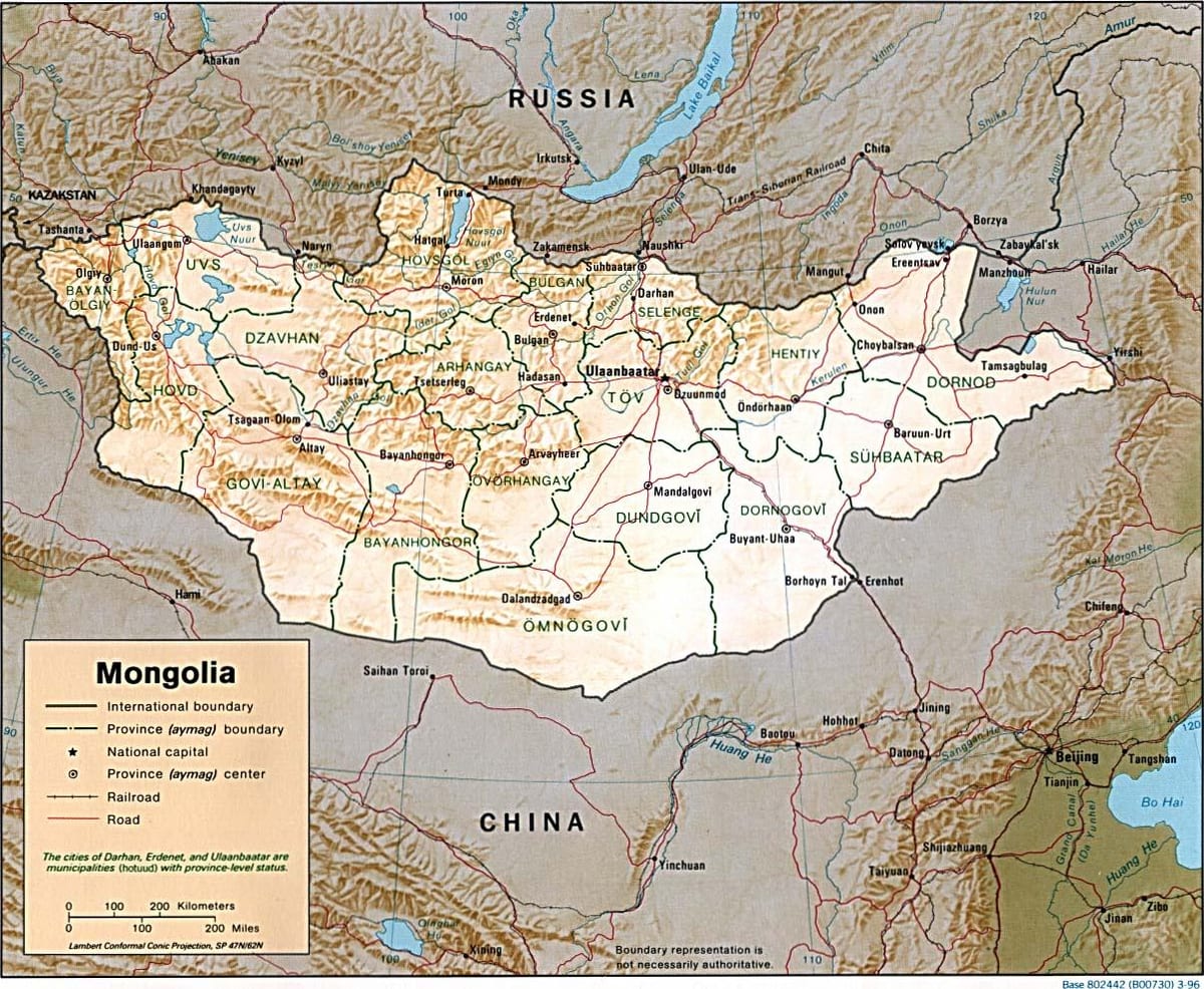 মঙ্গোলিয়া ভৌগলিক মানচিত্র